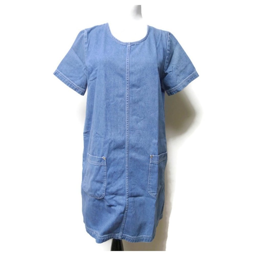 VTG Y2K Route 66 blue denim pullover shirt dress
